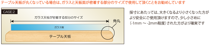 テーブルの断面が丸くなっている場合